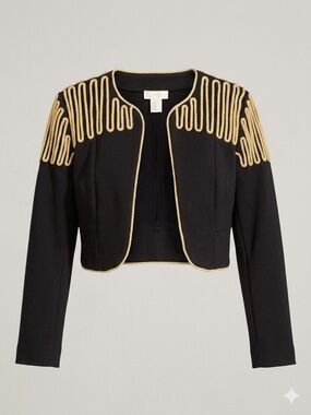 H&M Military Inspired Cropped Bolero Jacket with Gold Soutache
